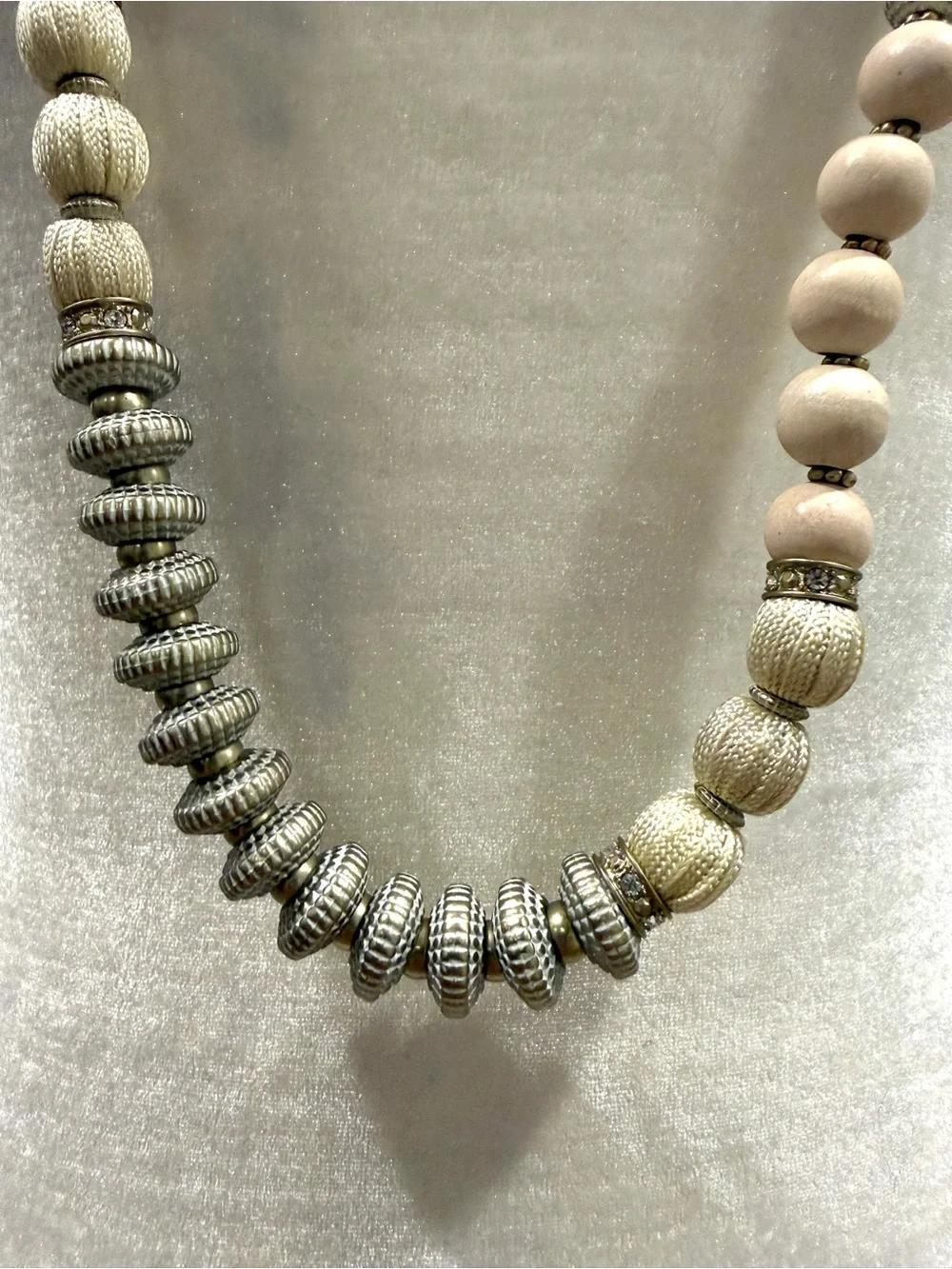 Chico's Long Beaded Necklace in Cream, Beige & Silver